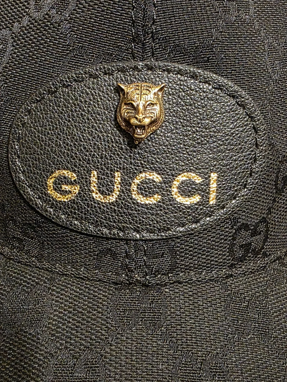 Gucci Black And Gold Embossed Baseball Cap With Tiger